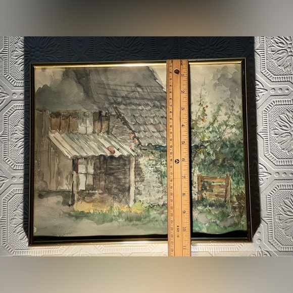 Country Cabin Original Water Colour. Artist Unknown. Gold tone pressure Frame - Picture 12 of 13